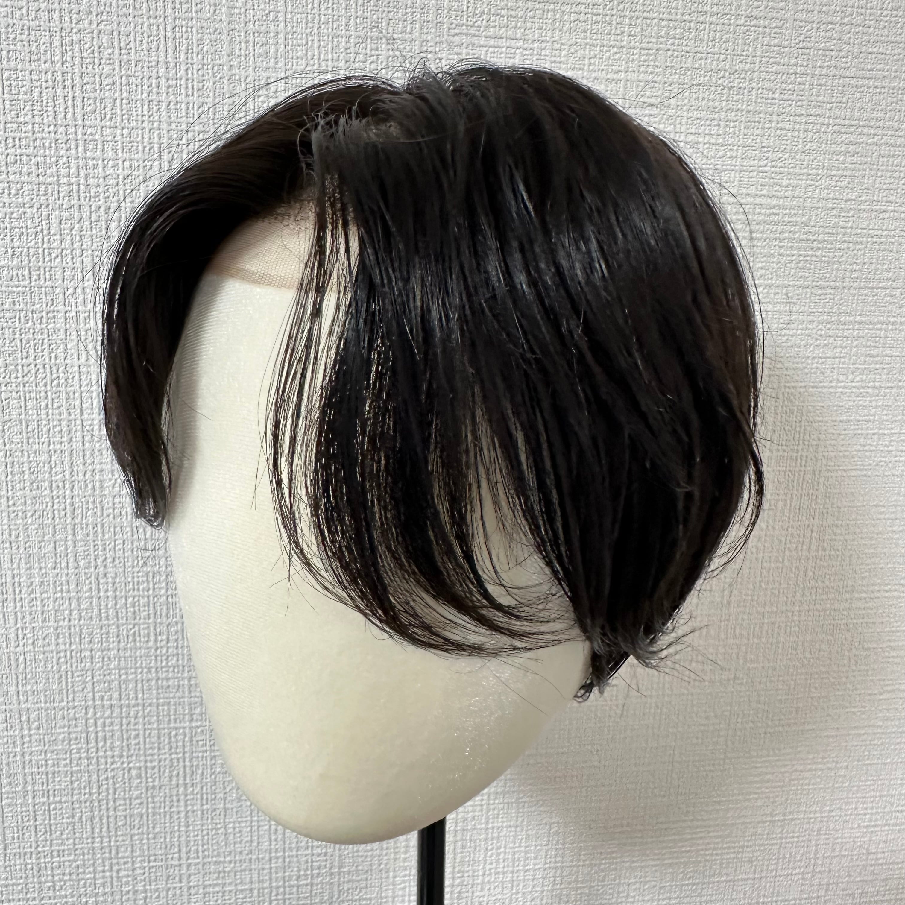 メンズ 部分ウィッグ 商品名:羽ピース (百合子ワイヤー付き) ナチュラルブラック 18×22cm カット済み スキンレース生え際タイプ レミー人毛100%