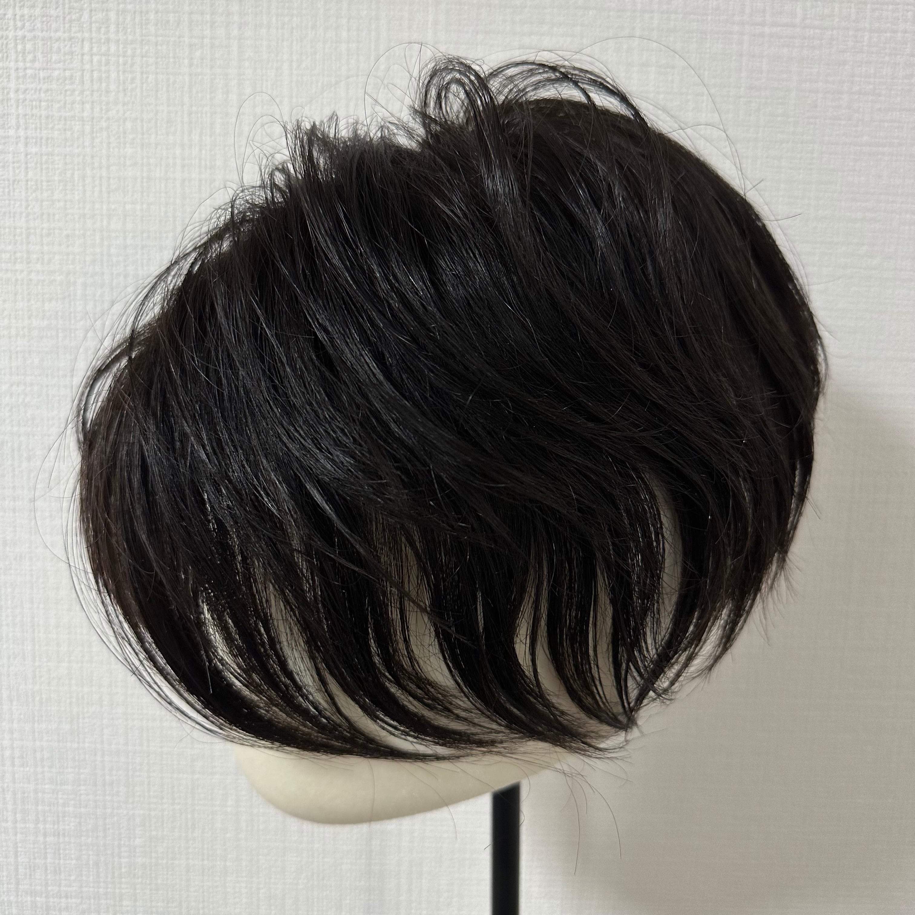メンズ 部分ウィッグ 商品名:羽ピース (百合子ワイヤー付き) ナチュラルブラック 18×22cm カット済み スキンレース生え際タイプ レミー人毛100%