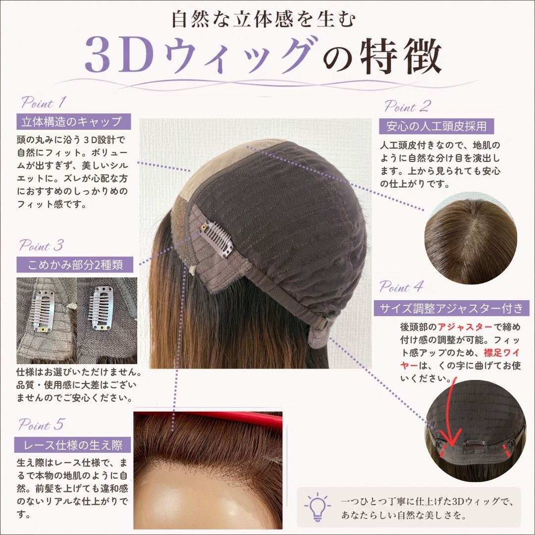 セミロング（３スタイル）医療用全頭用ウィッグ