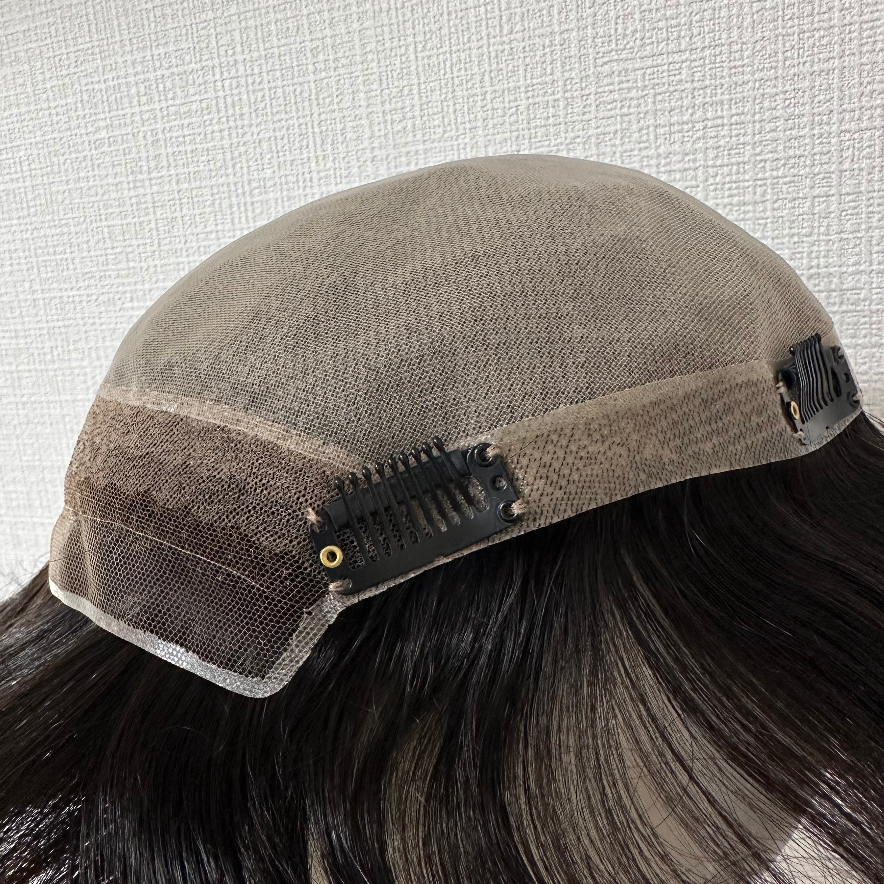 メンズ 部分ウィッグ 商品名:羽ピース (百合子ワイヤー付き) ナチュラルブラック 18×22cm カット済み スキンレース生え際タイプ レミー人毛100%